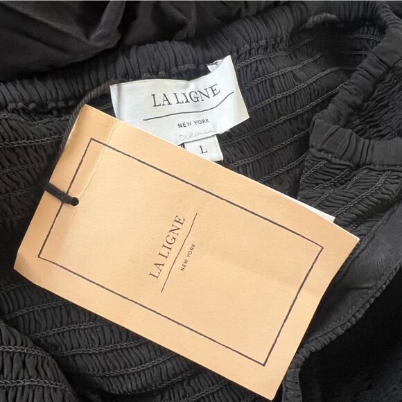 La Ligne Mary Alice Smocked Tank Jersey Midi Dress Black Large NEW MSRP $495 - Picture 10 of 11